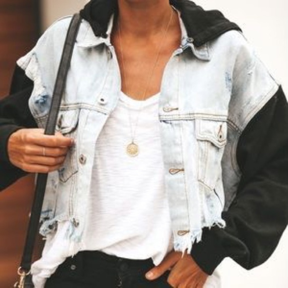 VICI raw denim cropped jacket hoodie